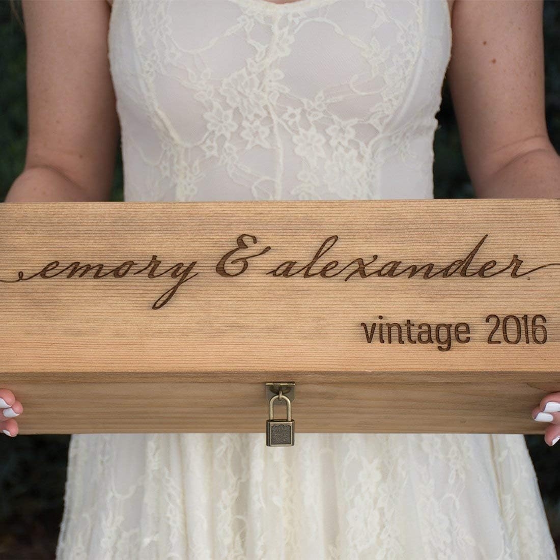 Personalized Engraved Wine Box – First Names and Vintage, Custom Text