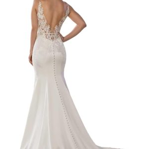 Lace Wedding Dresses for Bride Mermaid V Neck Boho Beach Bridal Gowns with Train BOF30