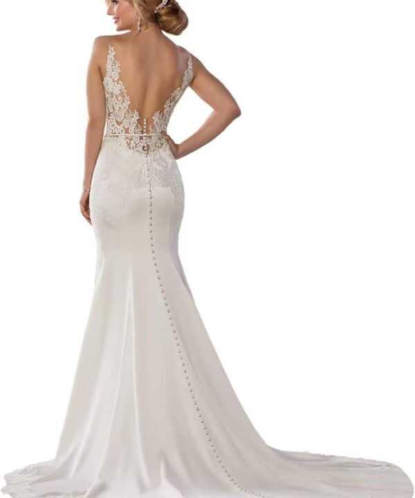 Lace Wedding Dresses for Bride Mermaid V Neck Boho Beach Bridal Gowns with Train BOF30