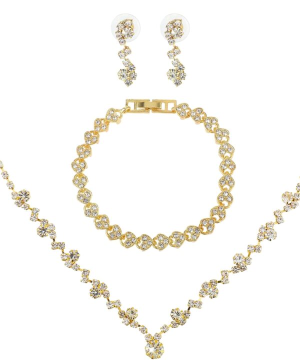 Bridal Wedding Jewelry Set Rhinestone Include Necklace Earrings Bracelet Brides Bridesmaid Prom Costume for Women