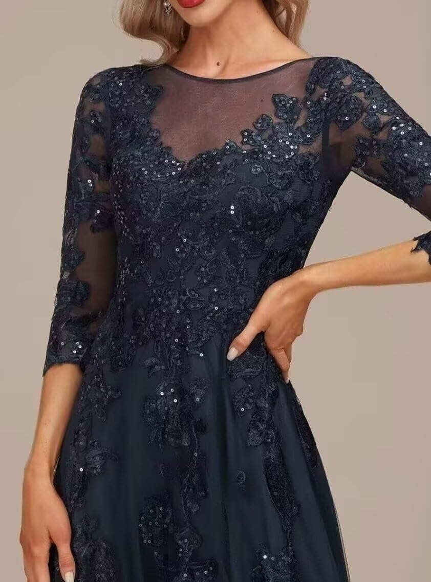 Long Sleeve Mother of The Bride Dresses for Wedding Lace Appliques Tulle Formal Dress He6053