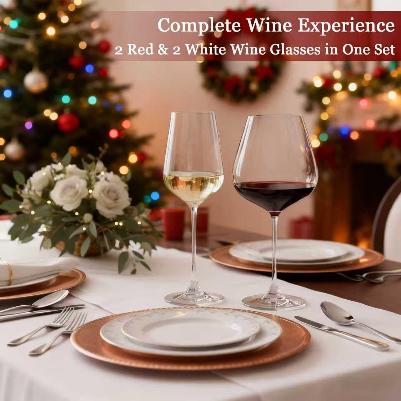 Physkoa Wine Glass Set of 4 – 2 Red Wine (22oz) & 2 White Wine (14oz) Hand-Blown Crystal Glasses, Perfect for Christmas, Wedding & Housewarming Gifts