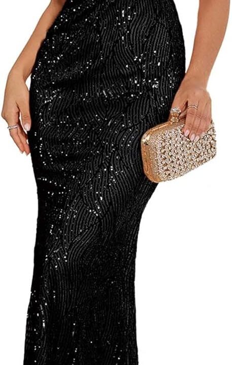 Elegant Sequin Dresses for Wedding Guest One Shoulder Dress for Women with Bead Maxi Formal Gowns