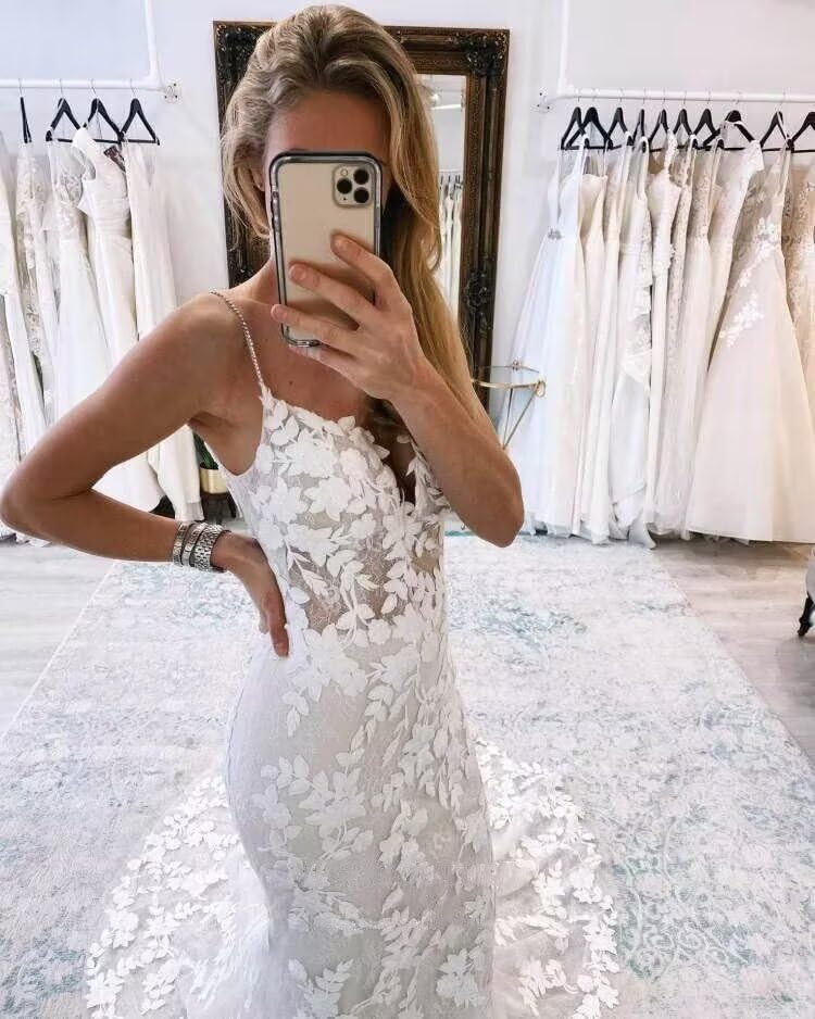 Mermaid Lace Wedding Dresses for Bride 2025 V Neck Bride Dress with Train