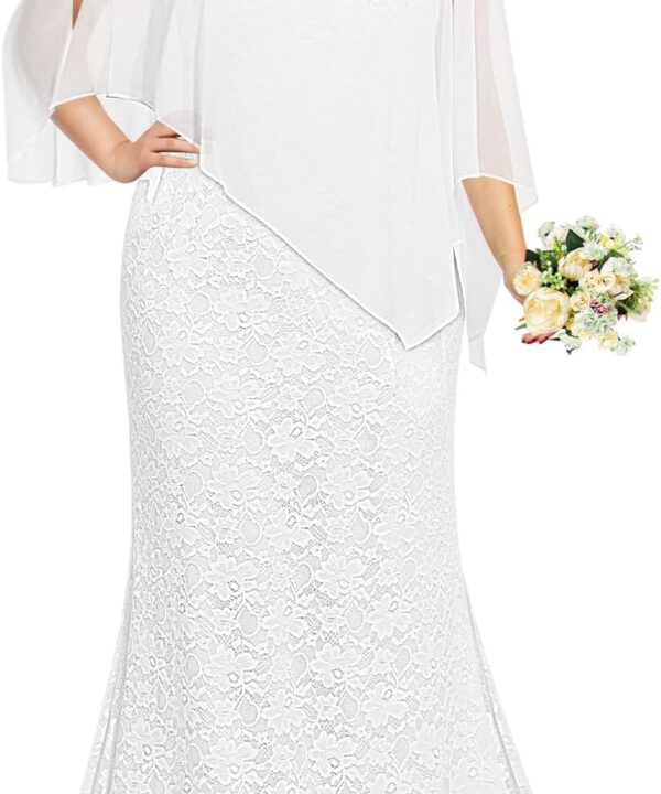 Women's Plus Size Cape Dress with Chiffon Overlay Gown Formal Evening Lace Long Mermaid Dresses 2025