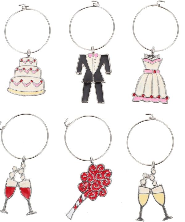 UPKOCH Wine Glass Charms - 6pcs Wedding Themed Drink Glass Markers for Champagne Flutes Cocktails Martinis - Exquisite Zinc Alloy Material