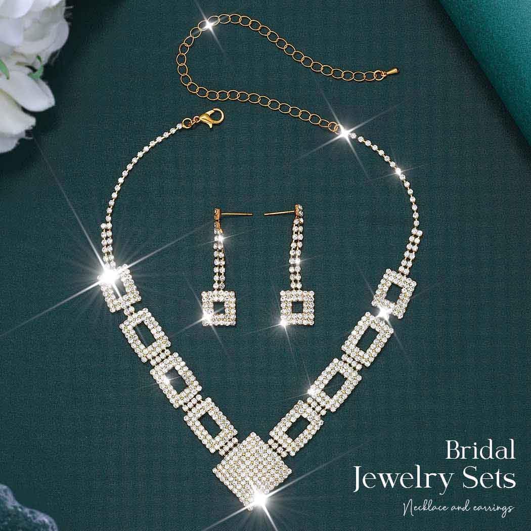 Unicra Crystal Bridal Wedding Jewelry Set Silver Rhinestone Necklace Earrings Bracelet Sets Formal Costume Jewelry for Women and Brides