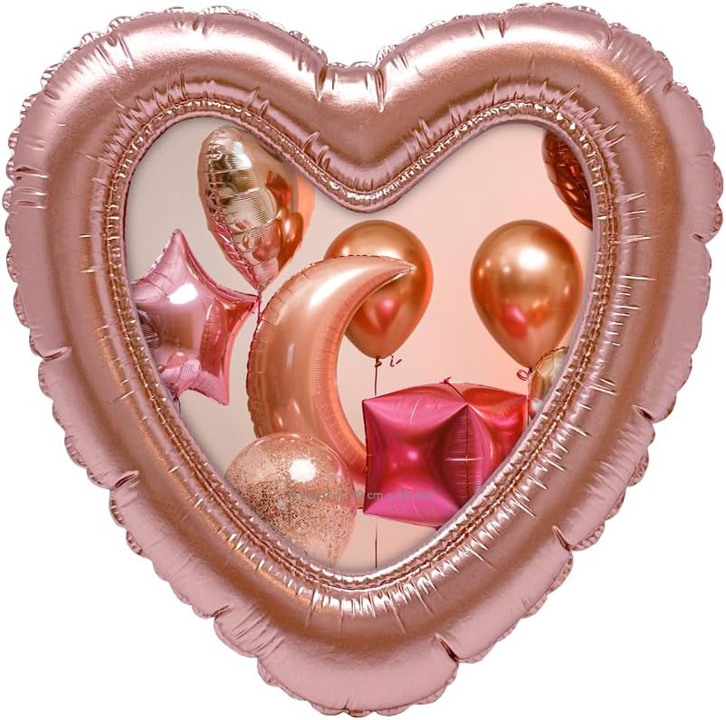Isaac Jacobs 4×4 Rose Gold Balloon Heart-shaped Picture Frame with Easel & Hook for Tabletop&Wall Display, Decorative Art Design, Home Décor, Gallery Wall, Bookshelf, Desktop Display (4×4, Rose Gold)