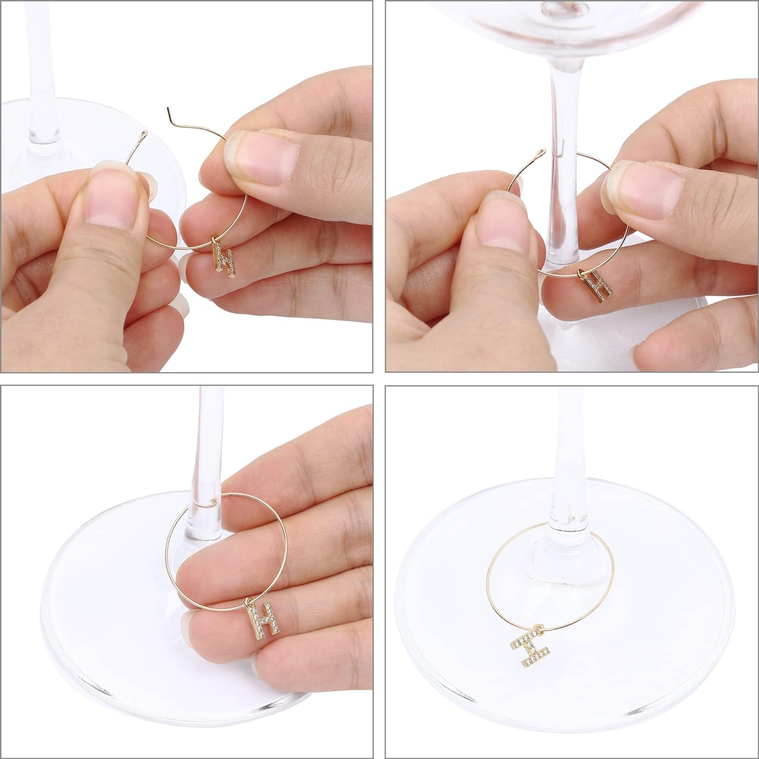 Pride & Par Gold Bling Letter Wine Glass Charms, 26-Piece Set, Diamond Wine Glass Markers for Stem Glasses, Shiny Wedding & Party Decoration