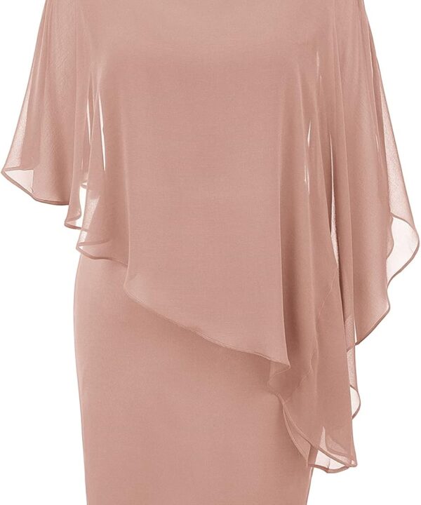 Hanna Nikole Women's Sleeveless Cape Dress with Chiffon Overlay Sequin Bodycon Pencil Dress