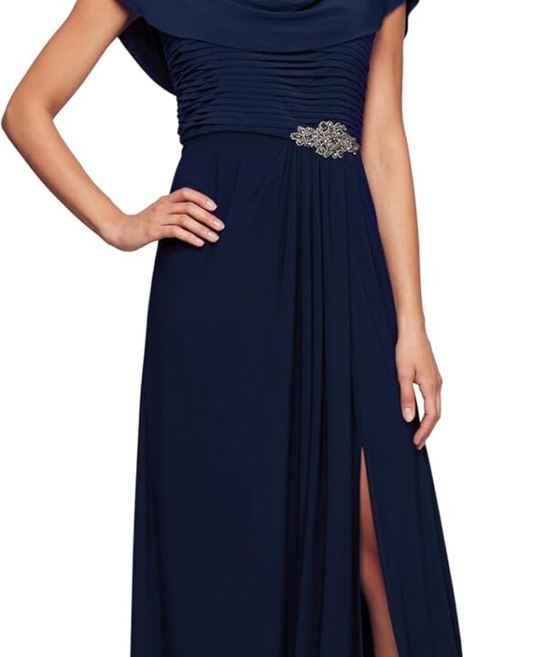 Alex Evenings Womens Long Cowl Neckline Mother of The Bride Dress, Formal Event Gown (Petite and Regular Sizes)