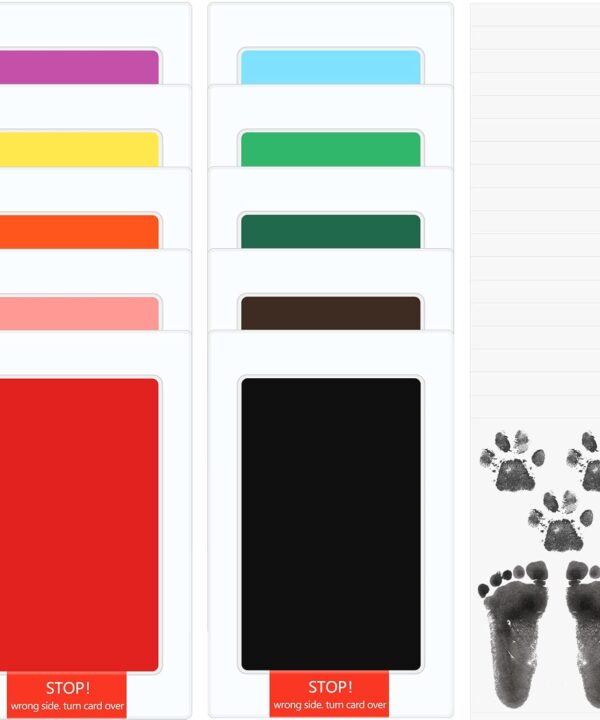 Jexine 30 Pcs Baby Inkless Handprint and Footprint Kit Pet Paw Print Stamp Kit Includes 10 Colors Safe Clean Touch Ink Pad and 20 Card for Newborn Registry Pets Family Printing