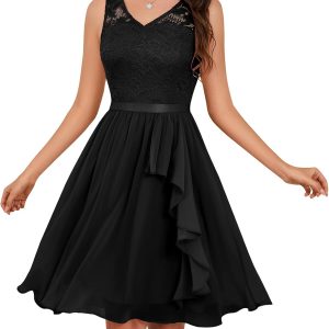 Meetjen Women's Cocktail Party Dresses 2025 Handkerchief Hem Lace Formal Wedding Guest Bridesmaid Fancy Prom Dress