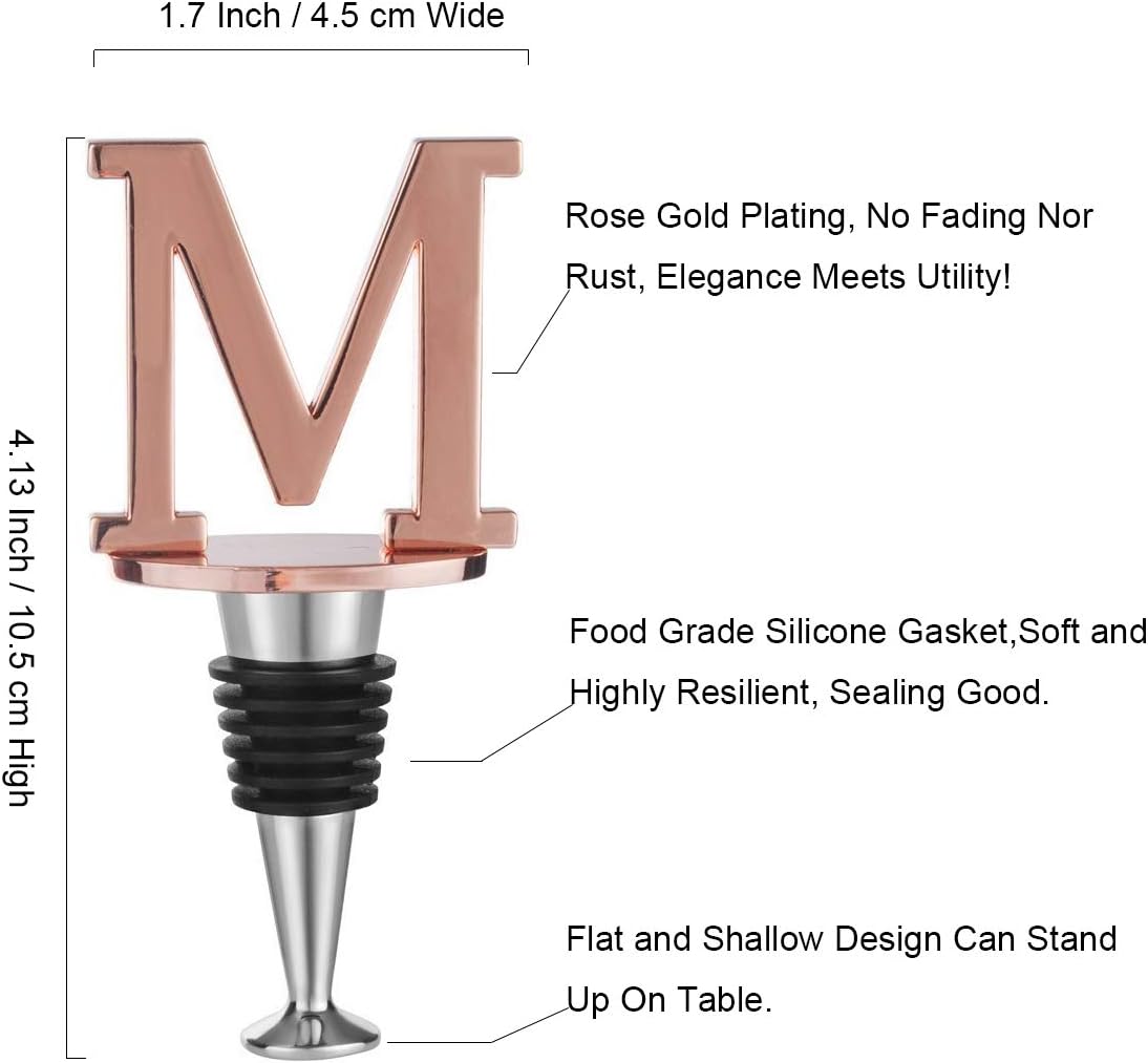 Miicol Wine Stopper, Prosecco Stopper, Wine Bottle Stopper, Personalised Champagne Stopper, Rose Gold Wine Accessories, Wine Lovers Gift, Monogram Gift, Letter M