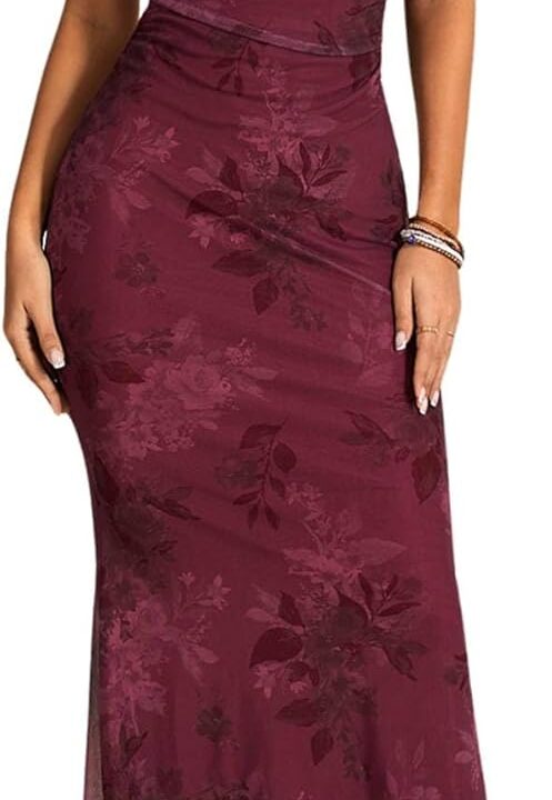 Milumia Women's Floral Cowl Neck Bodycon Maxi Dress Mesh Long Dresses Cocktail Party Fall 2025