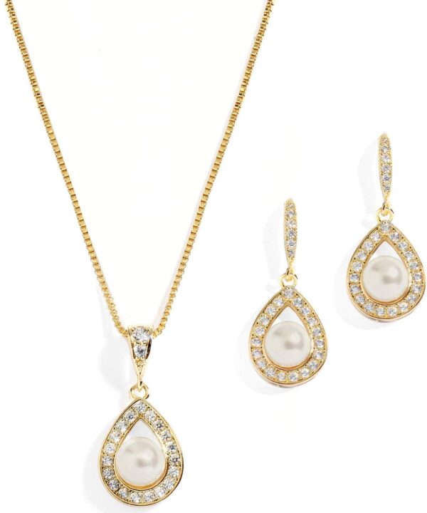 Mariell Pearl Necklace and Drop Earrings Wedding Jewelry Set for Brides, Bridesmaids, Birthday Gift
