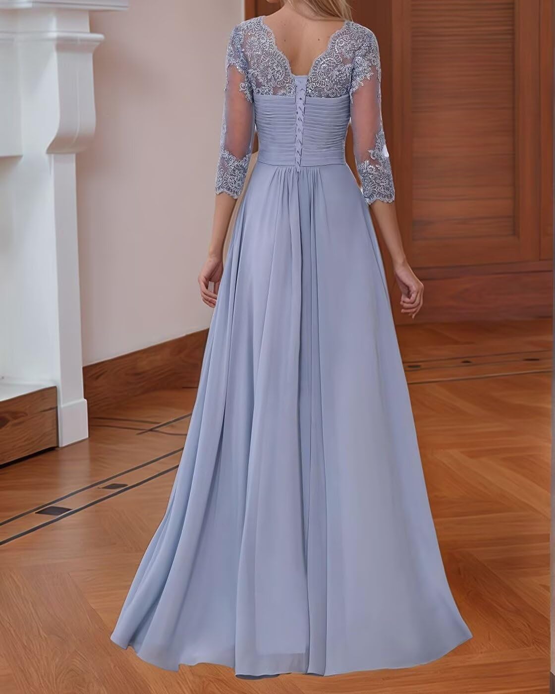 Mother of The Bride Dresses for Wedding with Sleeve Lace Appliques Chiffon Formal Gowns Backless LW154