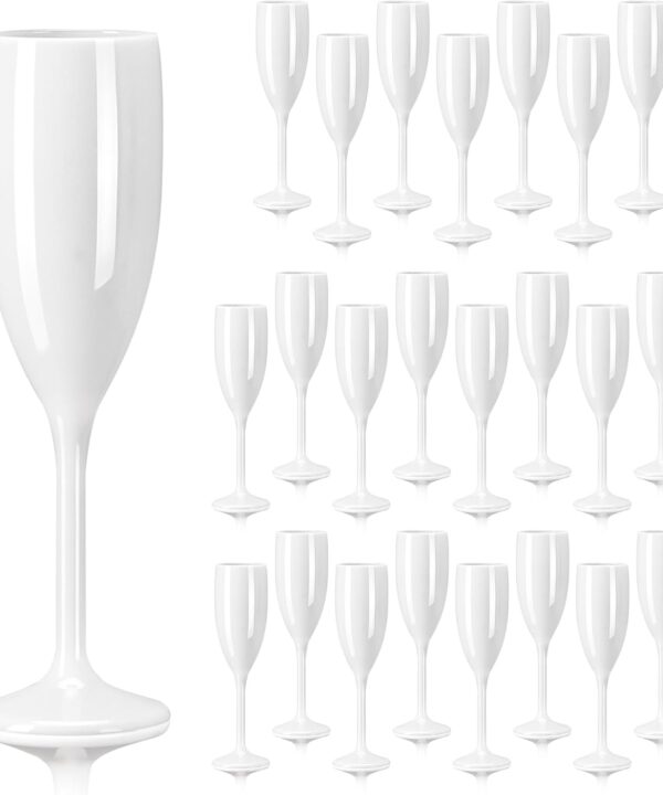 XUWAIDSGN Acrylic Champagne Flutes Toasting Glasses Unbreakable Mimosa Bar Reusable Wine Glasses Vintage Champagne Flutes Stemmed Drinking Cups 5.4 OZ for Christmas Birthday (24, white)