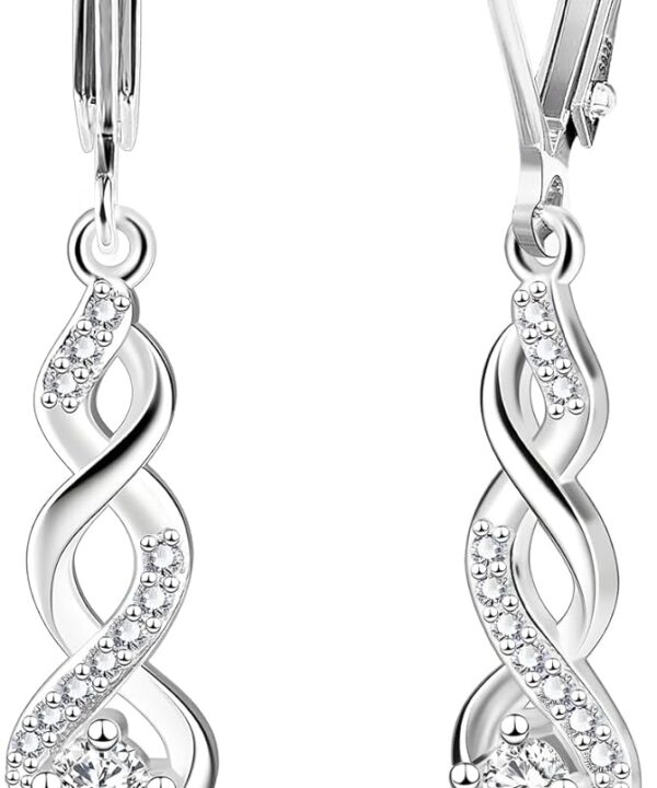 Sterling Silver Drop Dangle Earrings for Women Cubic Zirconia Hanging Dangle Earrings Long Infinity Drop Earring Leverback CZ Earing for Jewelry Gifts