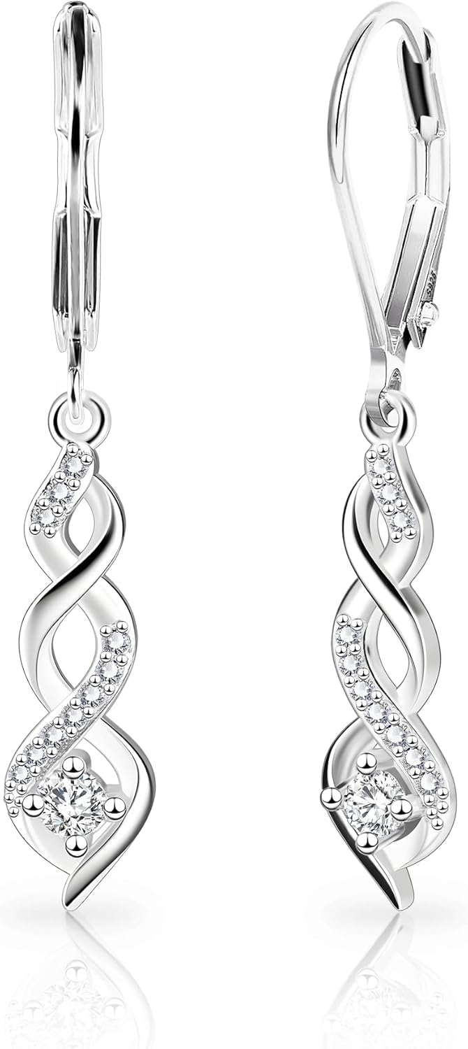 Sterling Silver Drop Dangle Earrings for Women Cubic Zirconia Hanging Dangle Earrings Long Infinity Drop Earring Leverback CZ Earing for Jewelry Gifts