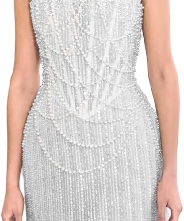 Pearls Beaded Sequins Prom Dresses for Women 2025 Strapless Mini Evening Gowns Formal