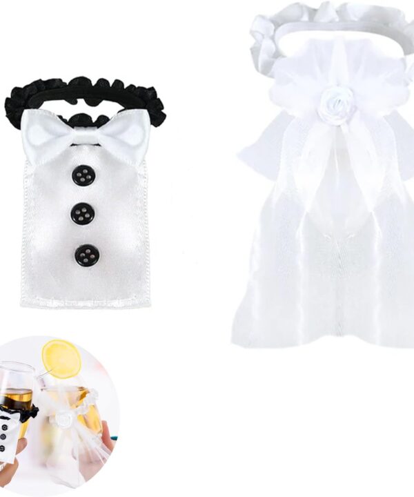 Wedding Champagne Glasses Identifier with Elastic Loop Charms Marker for Bride and Groom Toast Champagne Flutes Ornaments Toasting Wine Glass DIY Bridal Shower Engagement Party Decor