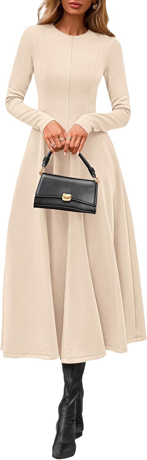 PRETTYGARDEN Cocktail Dresses for Women 2025 Elegant Classy Fall Long Sleeve Midi A Line Flowy Modest Winter Party Dress