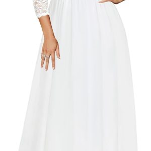 Pinup Fashion Wedding Dresses for Bride Plus Size - Formal Evening Gown Wrap Neck Lace Chiffon Long Dress