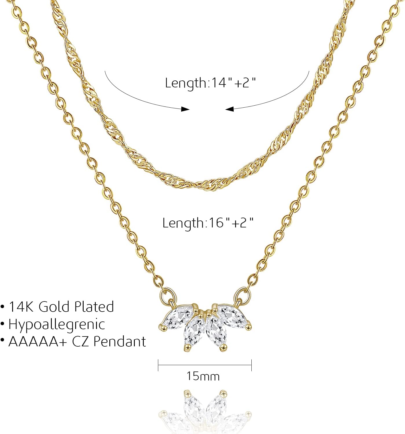 Dainty Gold Necklaces for Women Cubic Zirconia 14k Gold Plated Layered Necklaces Cute Y Drop Necklace Simple Diamond Choker Necklaces Trendy Jewelry Gifts
