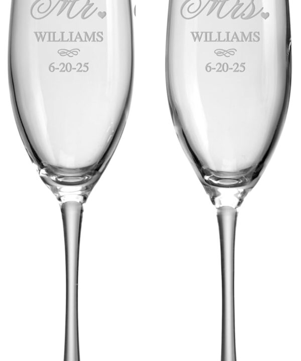 Let's Make Memories Personalized Champagne Flutes - for Weddings or Anniversaries - Set of 2 - Mr. & Mrs. Design - Holds 8 oz
