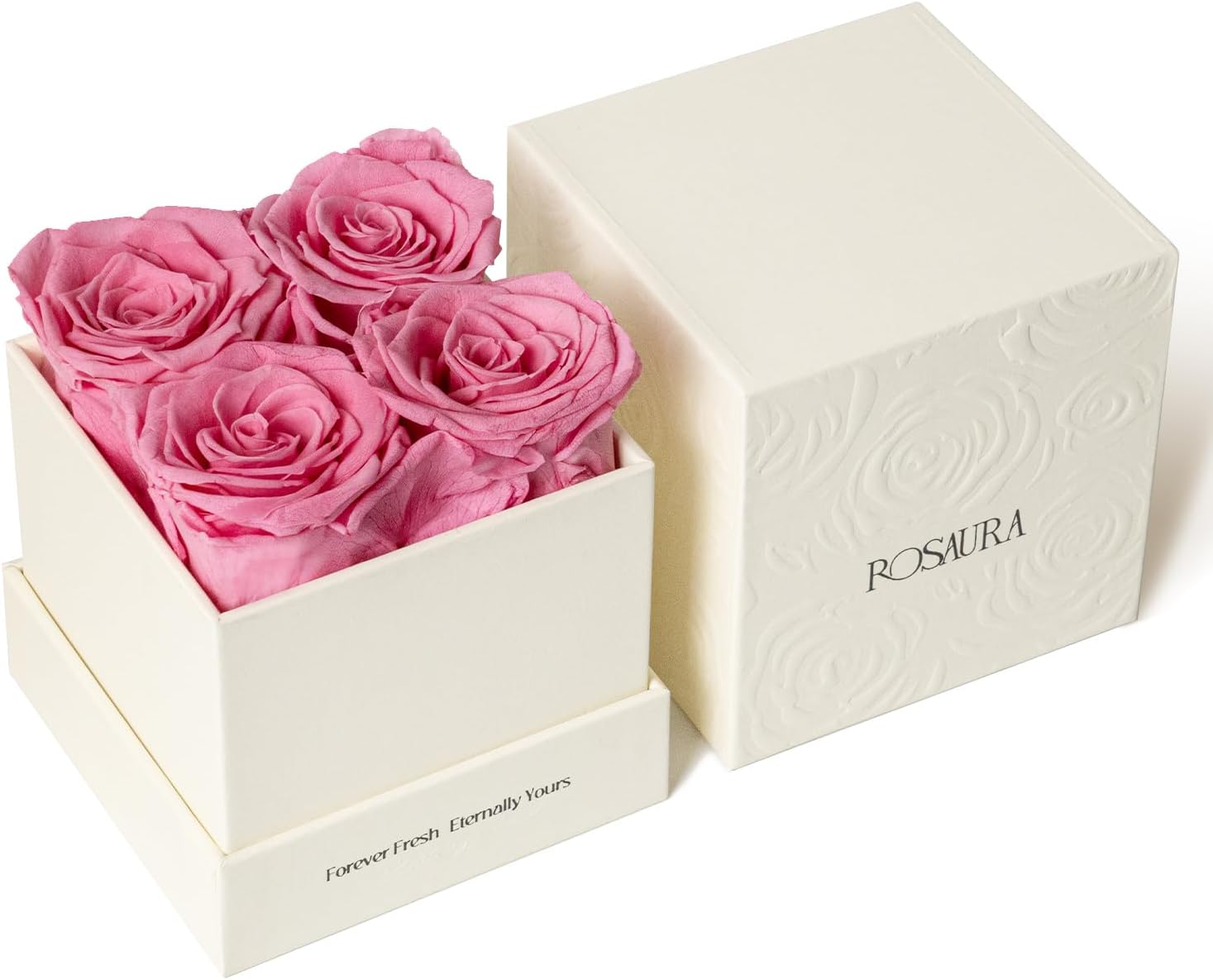 Rosaura 4-Piece Eternal Preserved Roses & Flowers Gift Box - Forever Lasting Real Roses, Preserved Flowers for Valentine's Day Pink