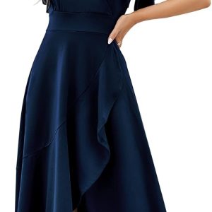 Long Black Formal Dresses for Women Gowns Evening Party Cocktail Dress,Split Elegant V Neck Wrap Ruffle Wedding Guest Dresses