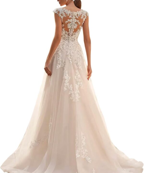 V Neck Wedding Dresses for Bride 2025 Plus Size Tulle A-Line Lace Applique Long Bridal Gowns with Train