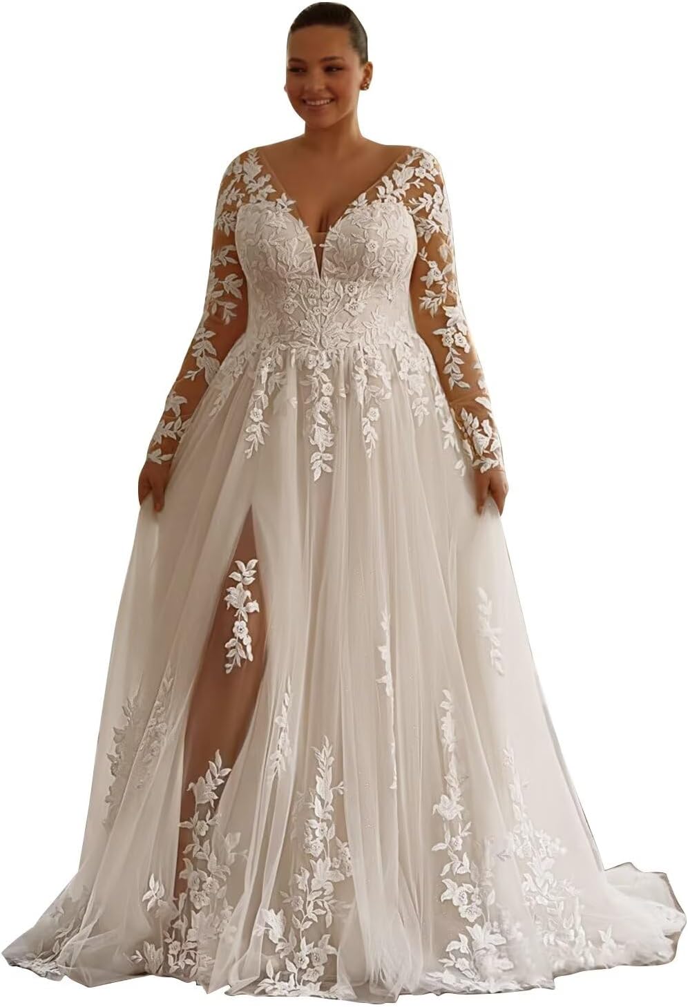 Plus Size Wedding Dresses with Applique V Neck Bridal Gowns for Women Backless Wedding Guest Dresses SA-S01