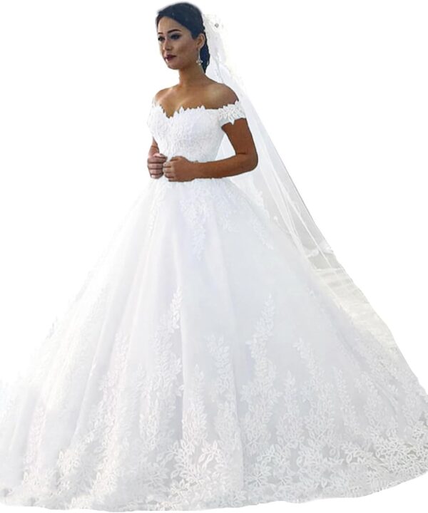 Fanciest Women's Lace Wedding Dresses for Bride 2025 Ball Gowns White