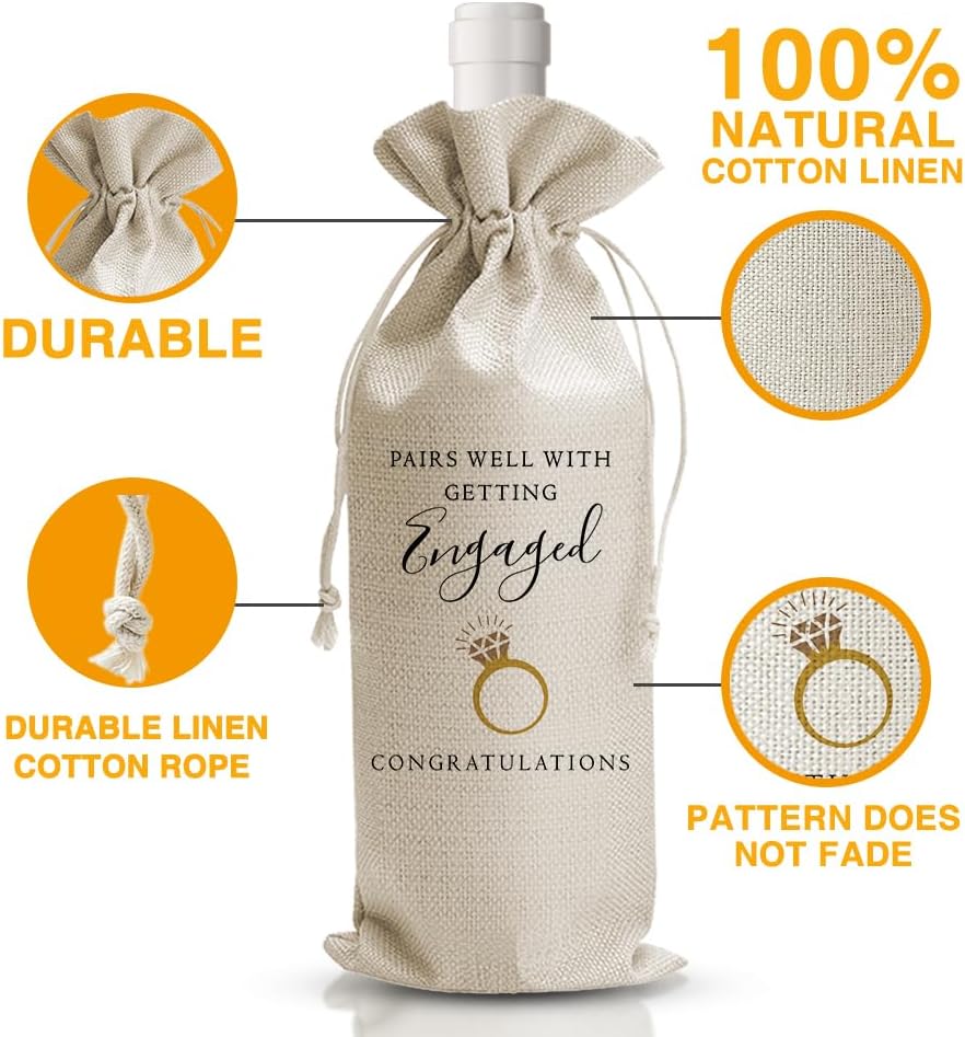 Engegement Wine Gift Bag Married Gifts for Bride Groom, Bridal Shower Gifts for Couples Her Him, Engagement Wedding Party Decorations, Newlywed Gift, 1 Pcs Burlap Wine Bottle Cover Bag