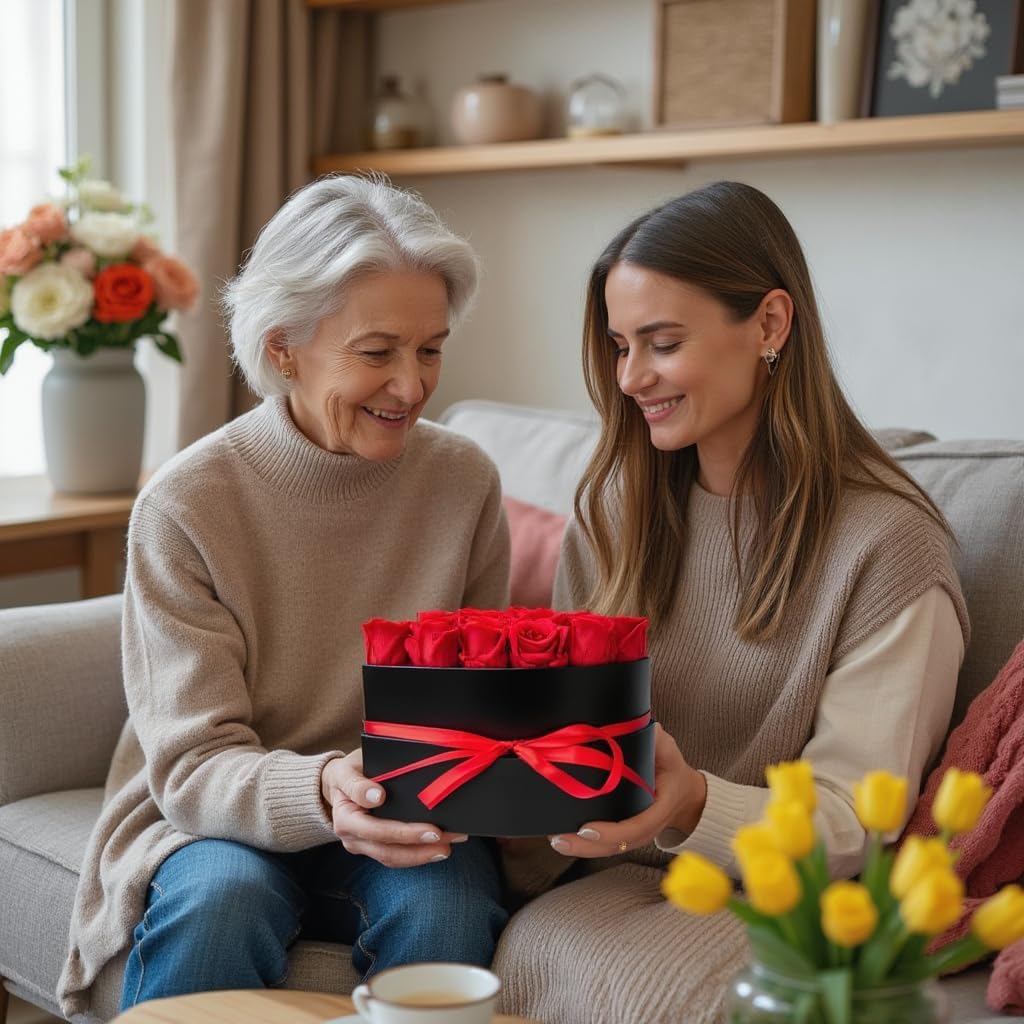 Preserved Flowers Heart Shape Box 16 Preserved Roses, Immortal Red Roses Gift for Her Him, Eternal Fresh Flowers for Fathers Day Men Valentines Day Gifts for Dad