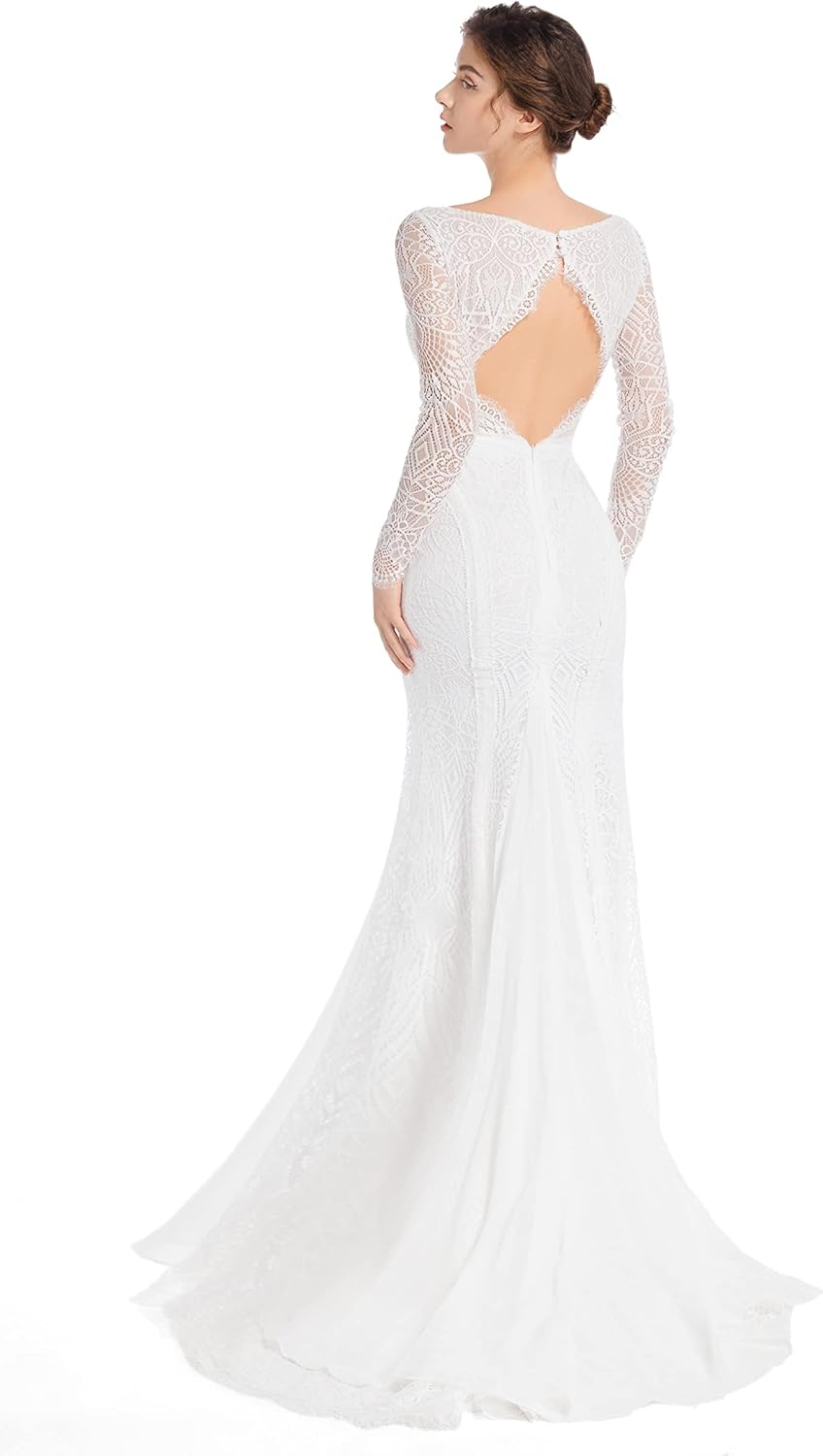 Mermaid Wedding Dresses for Bride Classy lace Boho Long Sleeve Open Back Bohemian Wedding Gowns
