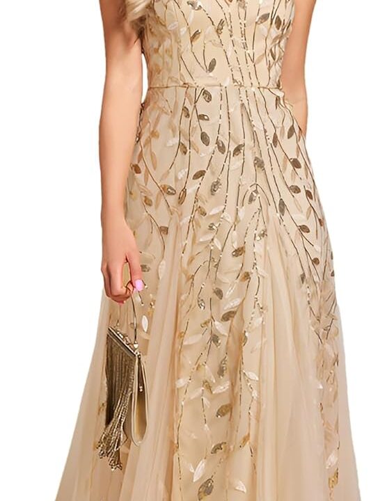 Ever-Pretty Women's Sexy Sleeveless V-Neck Evening Gowns Empire Waist Sequin Embroidery Formal Dress