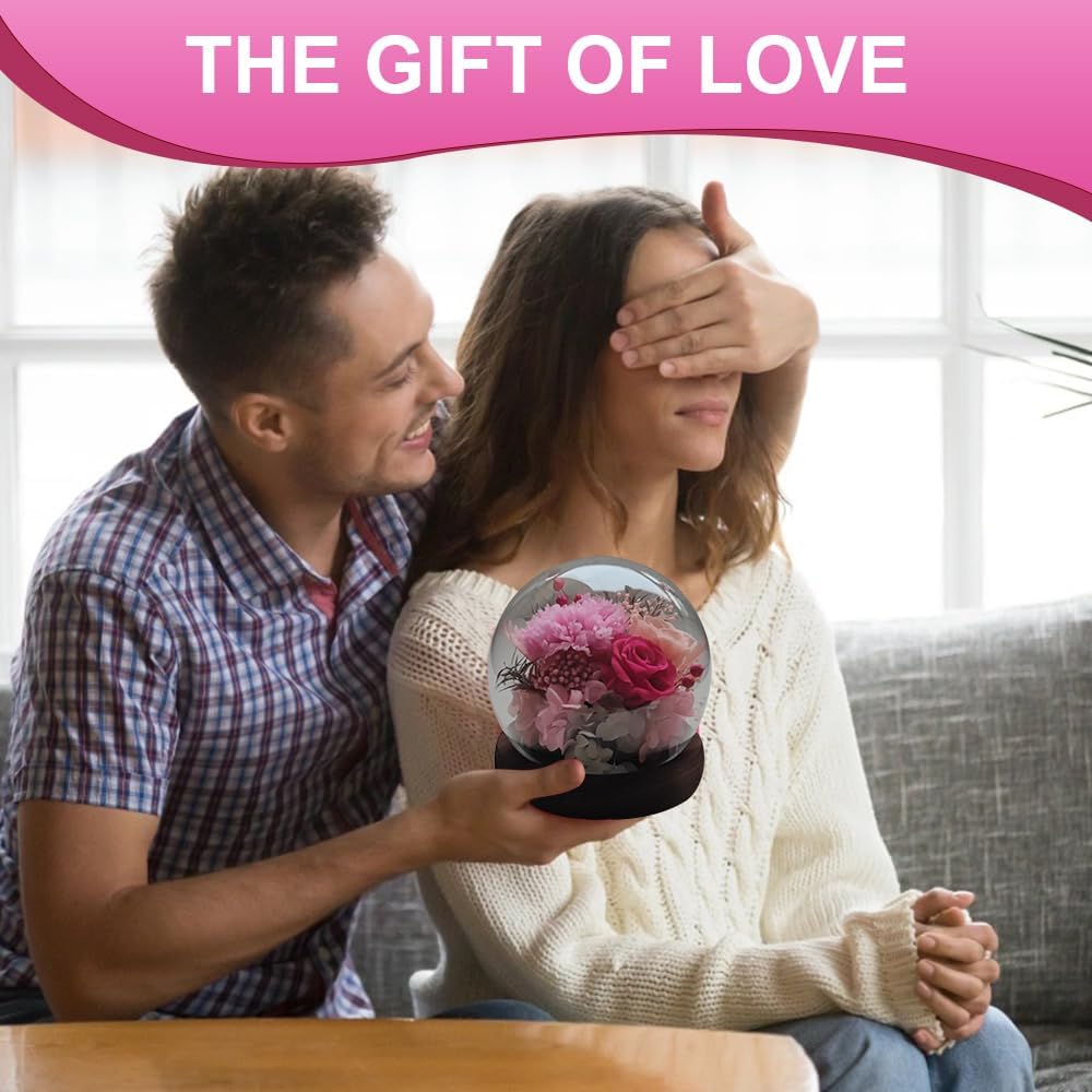 Forever Rose Birthday Gifts for Women, Eternal Flowers for Delivery Prime, Preserved Pink Rose Flowers in Glass Dome for Mom Grandma Wife Girlfriend