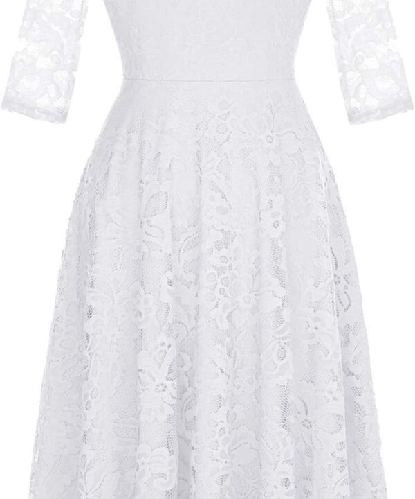 Dressystar Womens Long-Sleeve Wedding Guest Dress A-Line Lace Formal Party Cocktail Midi Dress Prom Gown