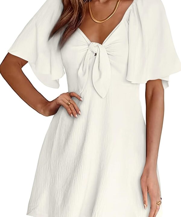 Dokotoo Womens Dresses 2025 Summer Fall Deep V Neck Elegant Bow tie Mini Dress S-XL