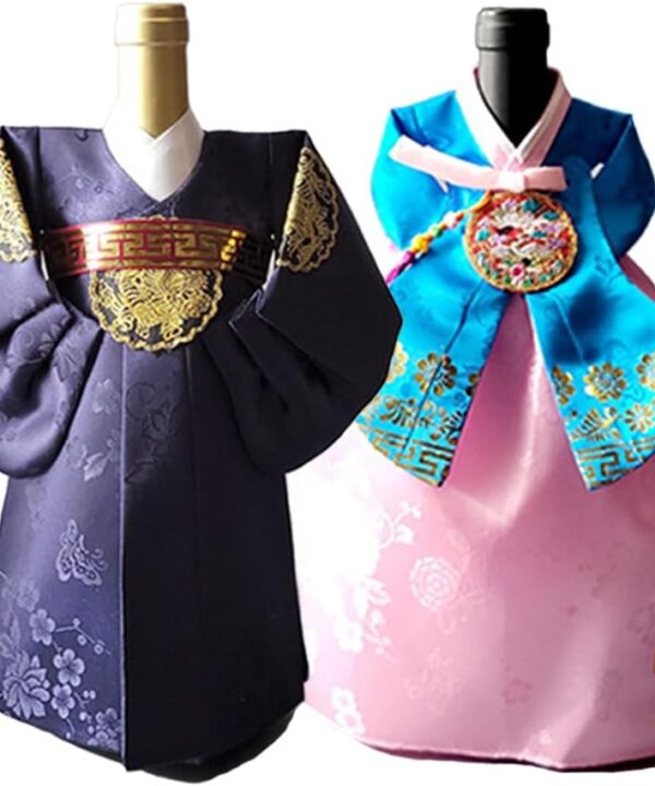 ECSD Korean Traditional Hanbok Wine Bottle Cover PRINCE & PRINCESS 2pcs Set Korean Wine Bottle Covers