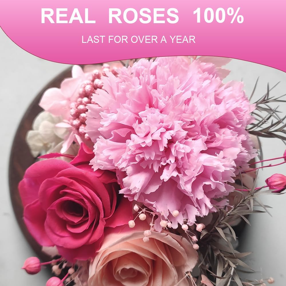 Forever Rose Birthday Gifts for Women, Eternal Flowers for Delivery Prime, Preserved Pink Rose Flowers in Glass Dome for Mom Grandma Wife Girlfriend