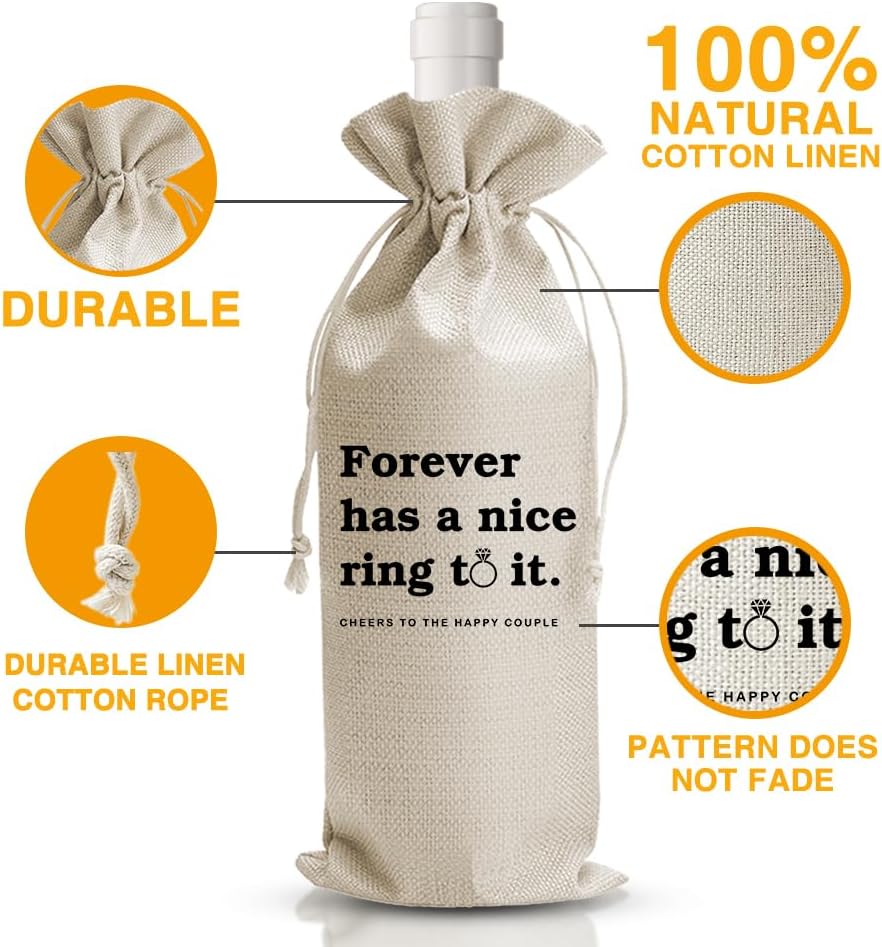 DOI-LANEE Wedding Wine Gift Bag Married Gift for Bride Groom Bridal Shower Gifts Engagement Wedding Party Decorations Supplies Newlywed Honeymoon Gifts, 1 Pcs Burlap Wine Bottle Cover Bag
