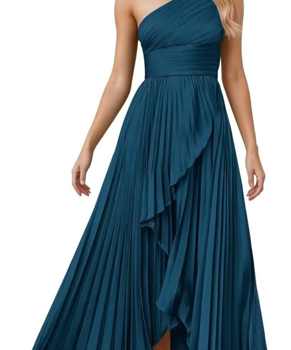 One Shoulder Bridesmaid Dresses for Women 2025 Long Satin High-Low Formal Wedding Guest Evening Dress