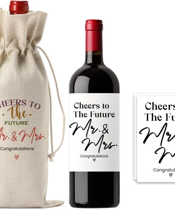 FBCCZEY Wedding Shower Gifts Wine Bag Bride Engagement Gifts for Couples Bridal Shower Wedding Gift Party Favors Mr And Mrs Wine Bottle Bags with Wines Label Cheers To The Future Wines Bags