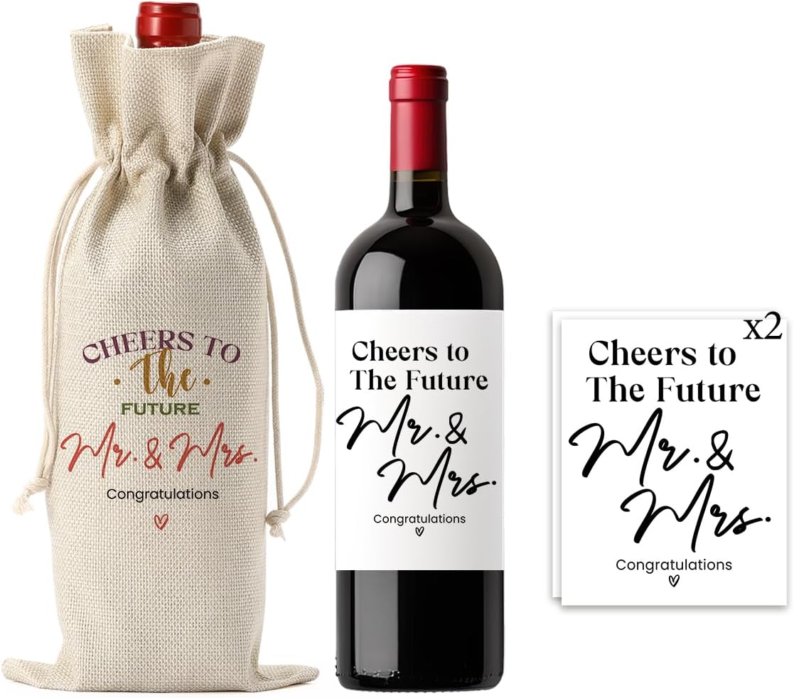 FBCCZEY Wedding Shower Gifts Wine Bag Bride Engagement Gifts for Couples Bridal Shower Wedding Gift Party Favors Mr And Mrs Wine Bottle Bags with Wines Label Cheers To The Future Wines Bags