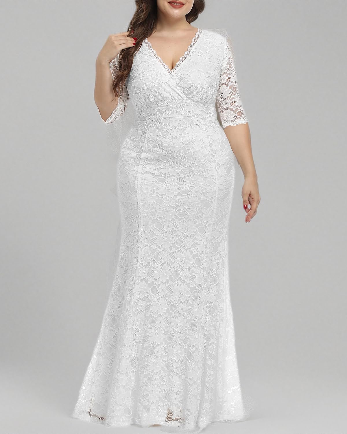 Wedding Dresses for Bride Plus Size – Mermaid Formal Evening Gown Wrap Neck Lace Dress