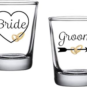 Rogue River Tactical Bride and Groom Shot Glass Set Gift For Husband Wife Newlywed Wedding Gift Set Novelty